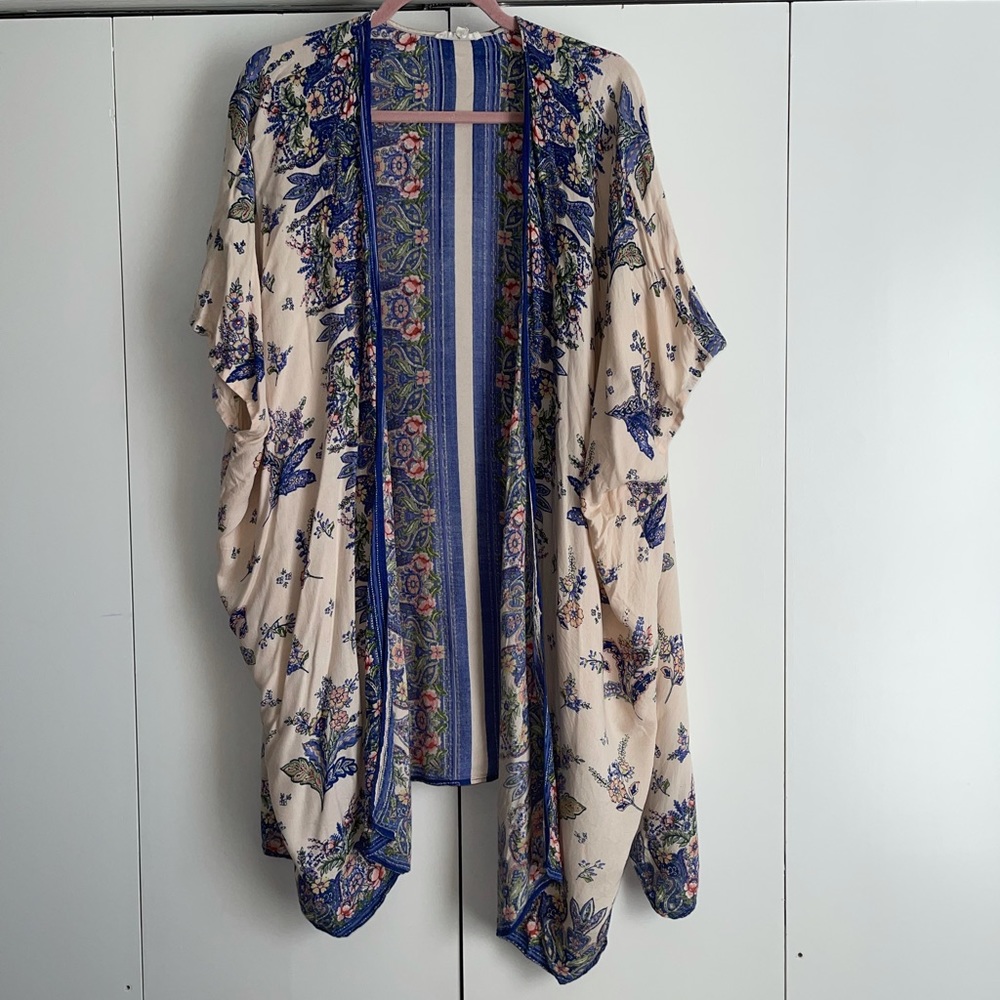 GYPSY LOVE | Ivory Blue Floral Mixed Print Cardigan